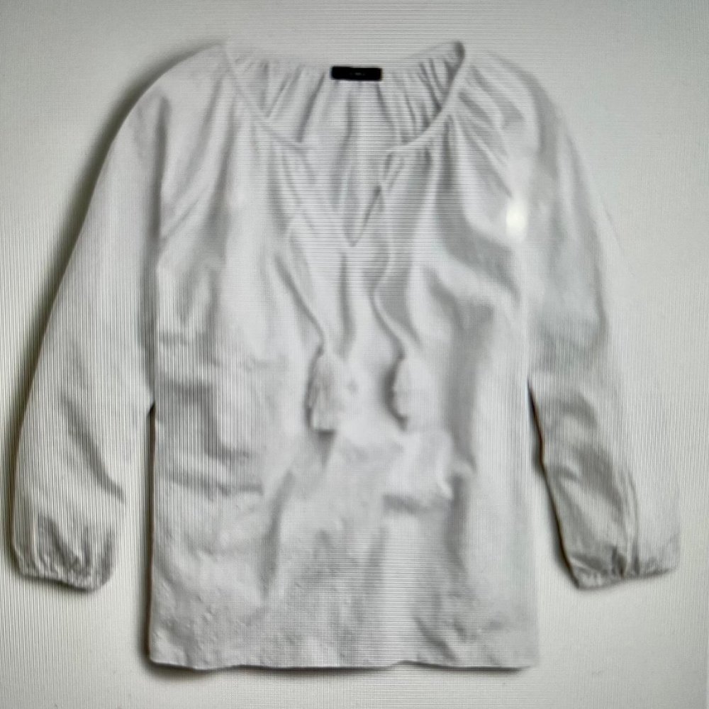 J Crew Embroidered Tassel-Tie Peasant top - White Large L